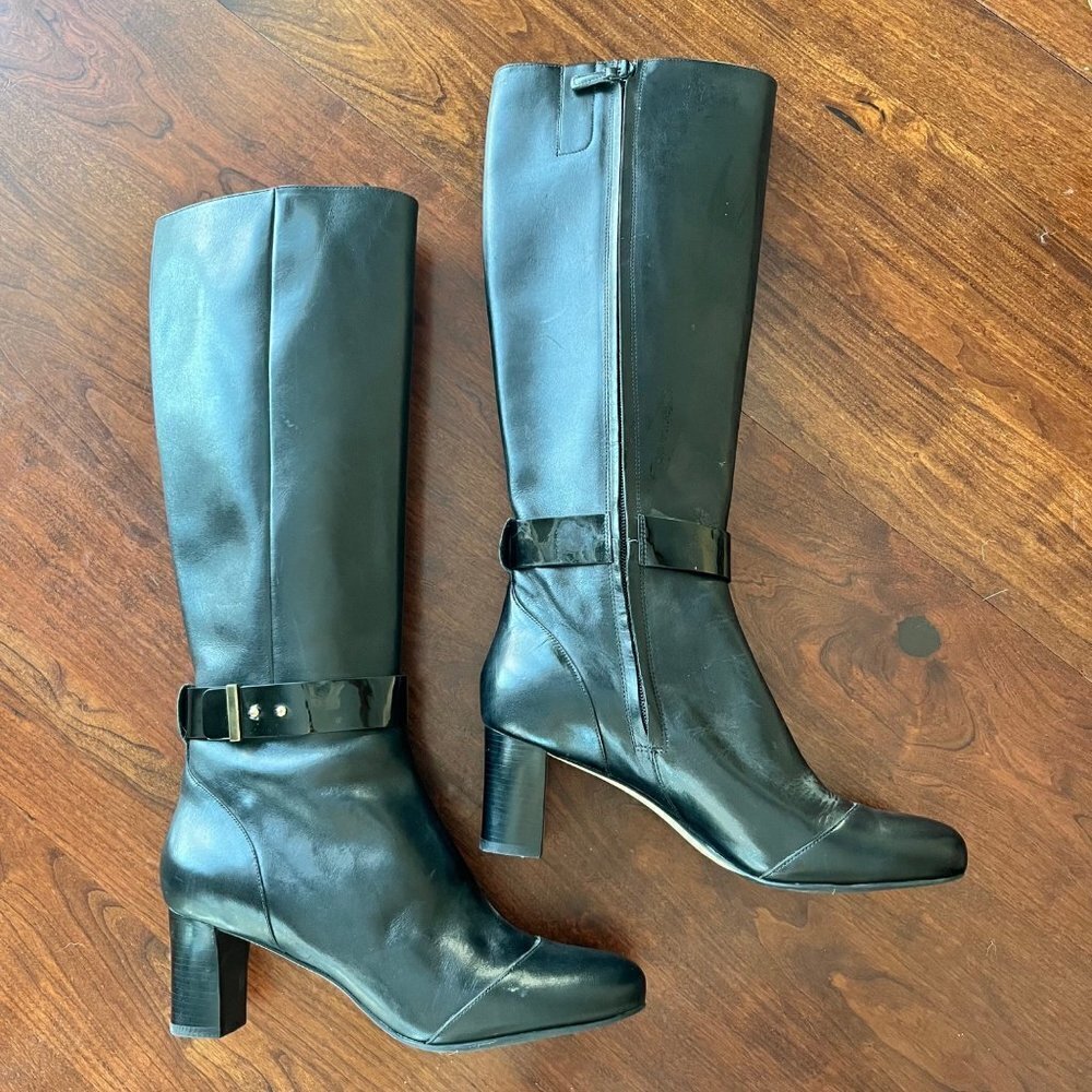 Cole‎ Haan Tall Heeled Black Leather Boots- Size 10.5